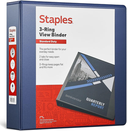 Staples Standard 2-Inch 3-Ring View Binder, Holds Up to 450 Sheets, Orange, Durable Binder for Office & School
