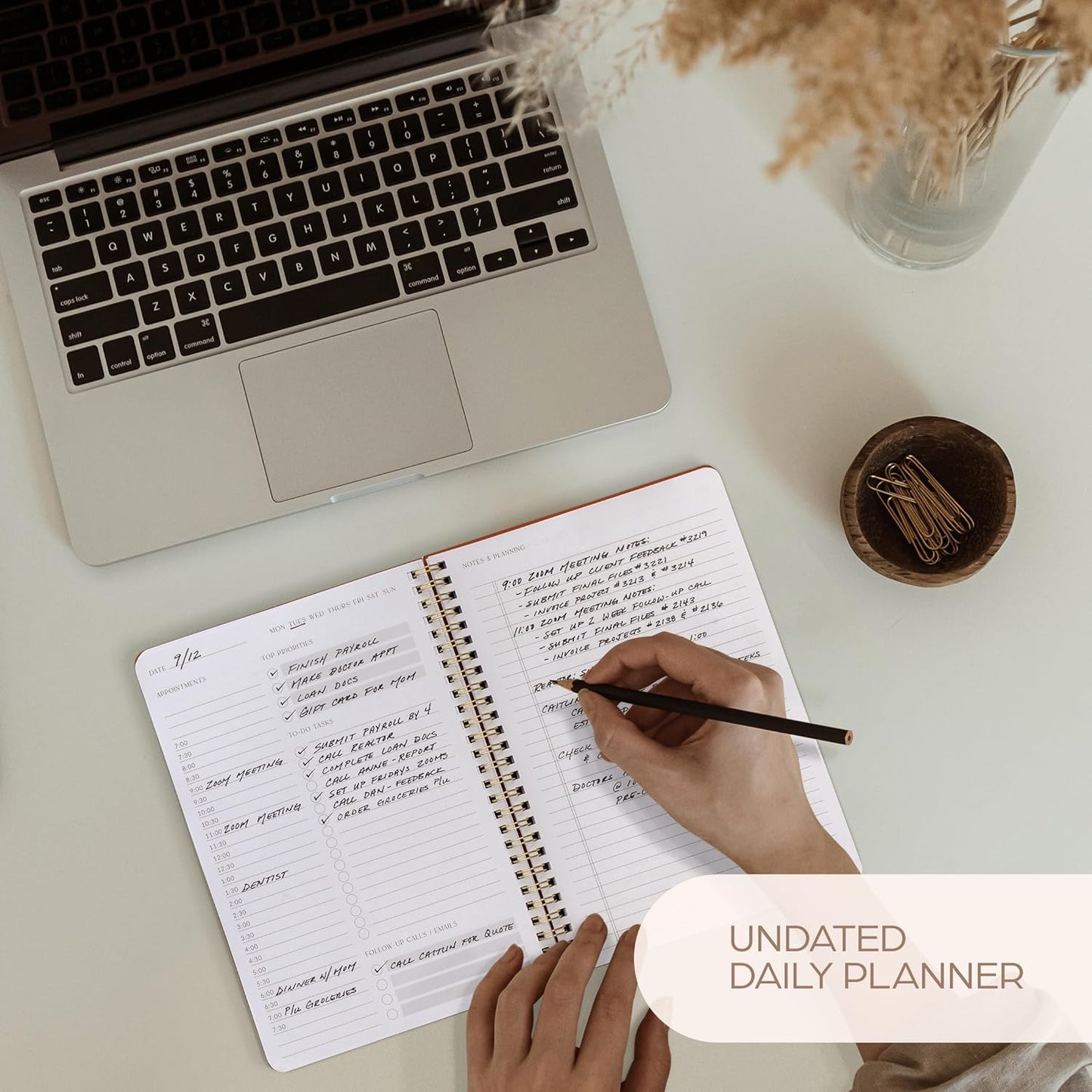 Beautiful Daily Planner And Notebook With Hourly Schedule - Aesthetic Spiral To do List Notepad to Easily Organize Your Tasks And Appointments - Stylish Book And School Or Office Supplies For Women