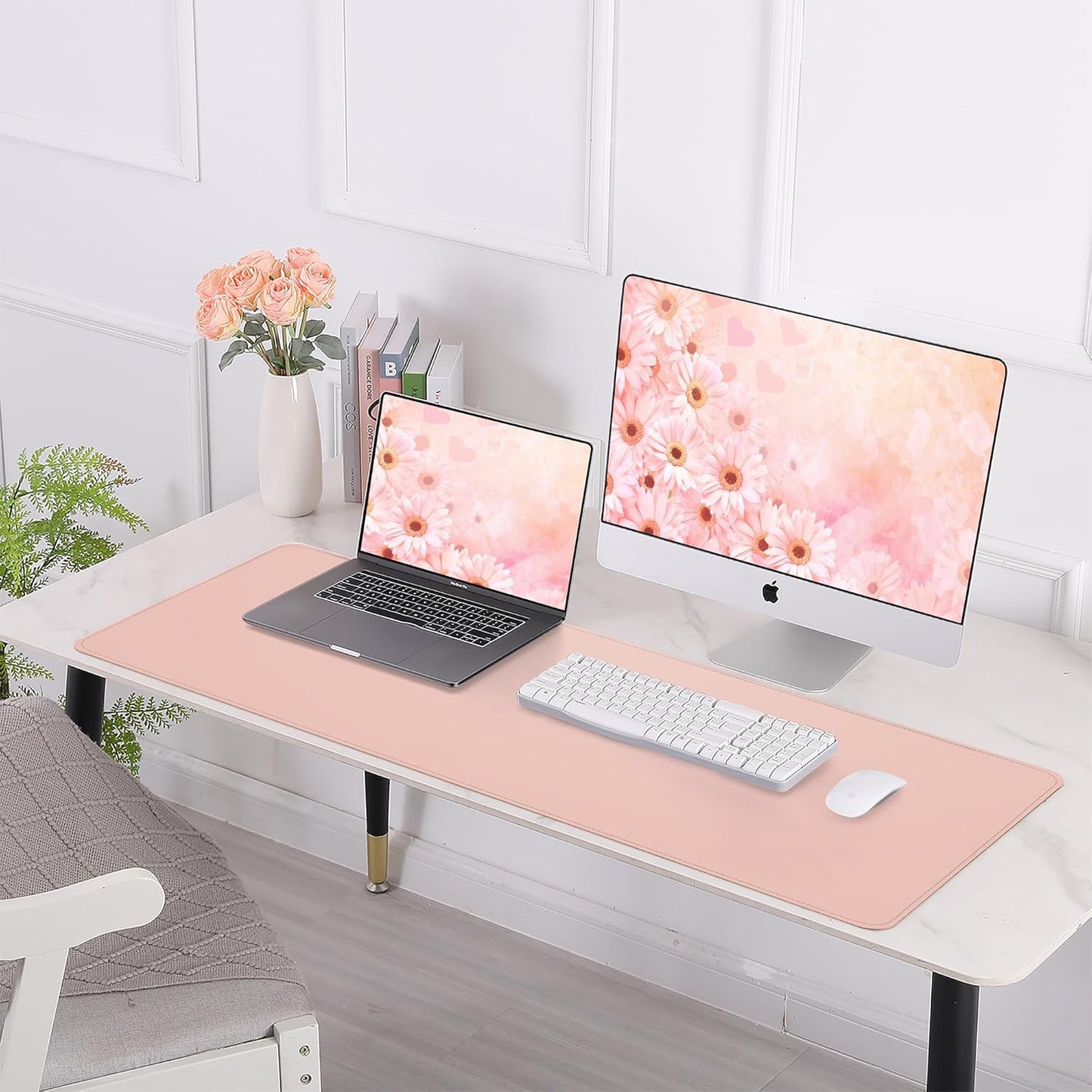 Large Desk Mat 47.2" x 17" Leather Desk Pad Protector with Natural Cork & PU Leather, Non-Slip Office Desk Mat, Large Mouse Pad, Waterproof Desk Blotter pad for Office&Home(Black)