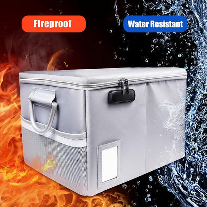 TOMKID Fireproof Document Box, Fireproof File Box with Lids, Important Document Organizer Box with Lock, Portable File Folder Organizer with Handle
