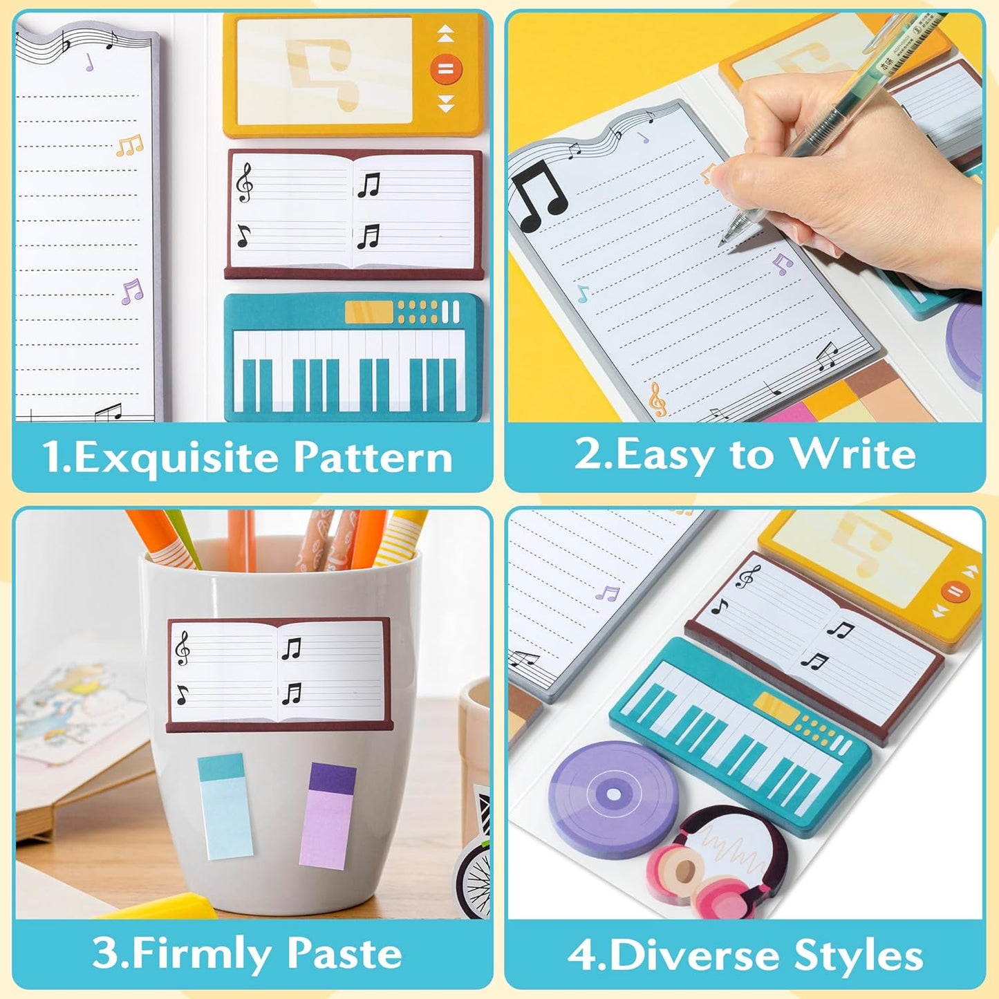 B1ykin Cute Sticky Notes Set - Stay Alive Skeleton Shaped Self-Stick Notes Pad, 550 Sheets Writing Memo Pages Sticky Notepad for Teacher Appreciation Gifts, School Office Supplies (Funny Skeleton) - Colors A