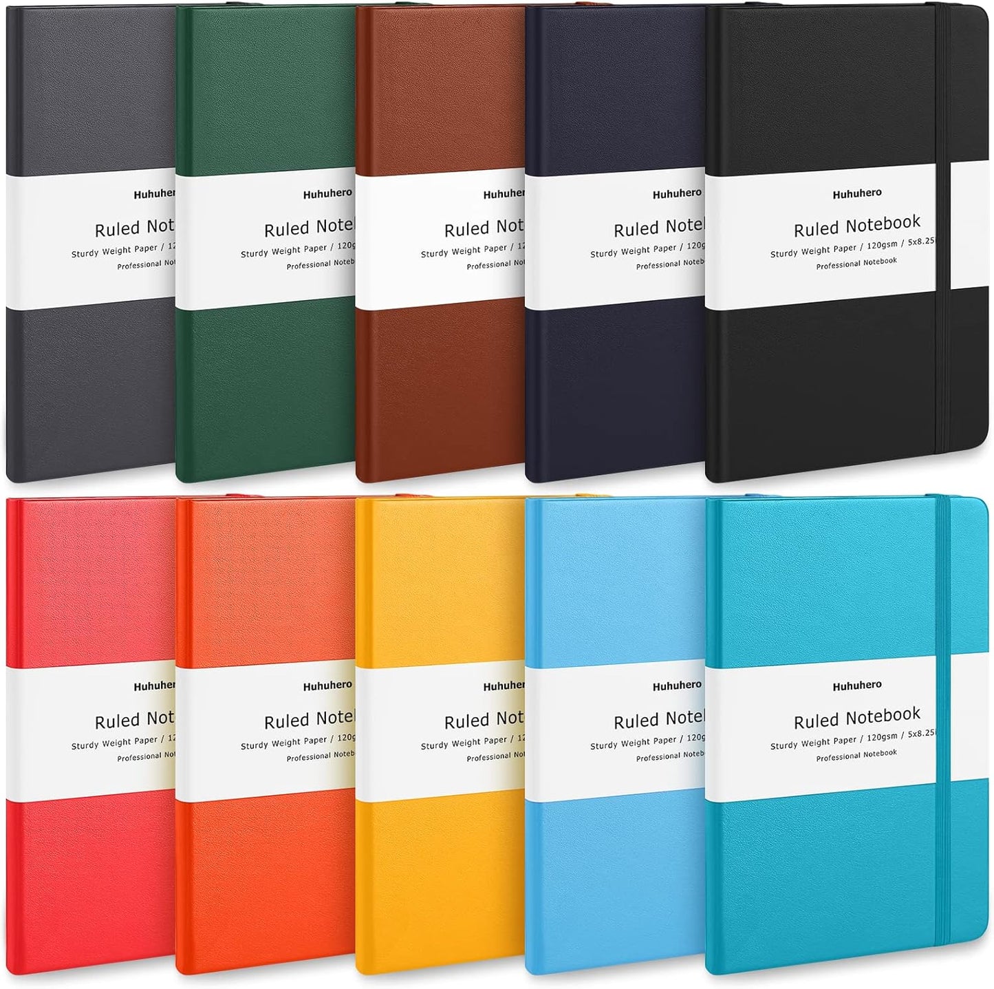 Huhuhero 5 Pack Lined Journal Notebooks, Hardcover Notebook for Work School Office, 5"×8.25", 120Gsm Thick Ruled Writing Journals for Note Taking Business, Black