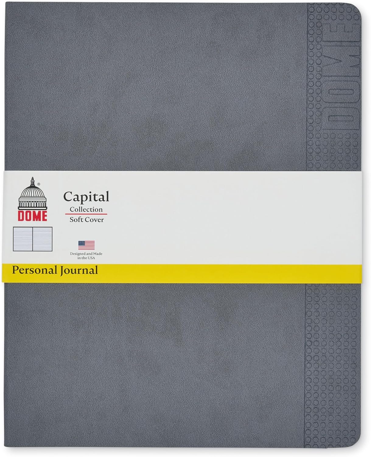 DOME Personal Journal – 8 x 10 Inch Softcover Lined Journal Notebook, 192 Pages, Grey Premium Acid-Free 60-lb Thick Paper, Inner Pocket, Made in USA