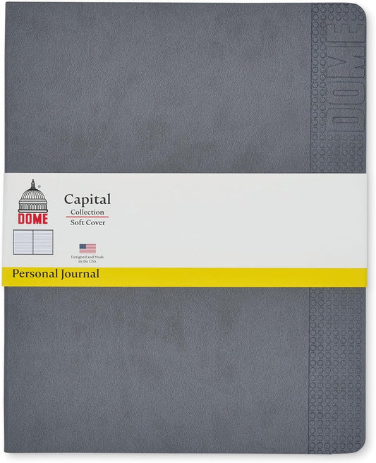 DOME Personal Journal – 8 x 10 Inch Softcover Lined Journal Notebook, 192 Pages, Grey Premium Acid-Free 60-lb Thick Paper, Inner Pocket, Made in USA