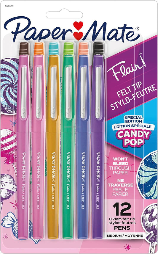 Paper Mate Flair Felt Tip Pens, Medium Point (0.7mm), Limited Edition Candy Pop, Assorted Colors, 12 Count - Creative Fun, Teacher Gift, Arts & Crafts