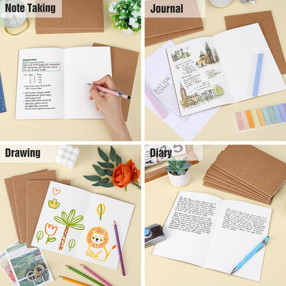 EOOUT 24 Pack Blank Kraft Notebooks, A5 Journals Notebook Bulk, Unlined Paper Sketchbooks, 8.3x5.5in 60 Pages Travel Journal Set for Journaling, Student, Kids, Writing