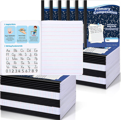 Watersay 30 Pack Primary Ruled Composition Notebook, Grade K-2 Journal 50 Sheets, 7-1/2" x 9-3/4" Primary Composition Book Writing Notebook for Kids Kindergarten Preschool 1st 2nd Grad (Multicolor)