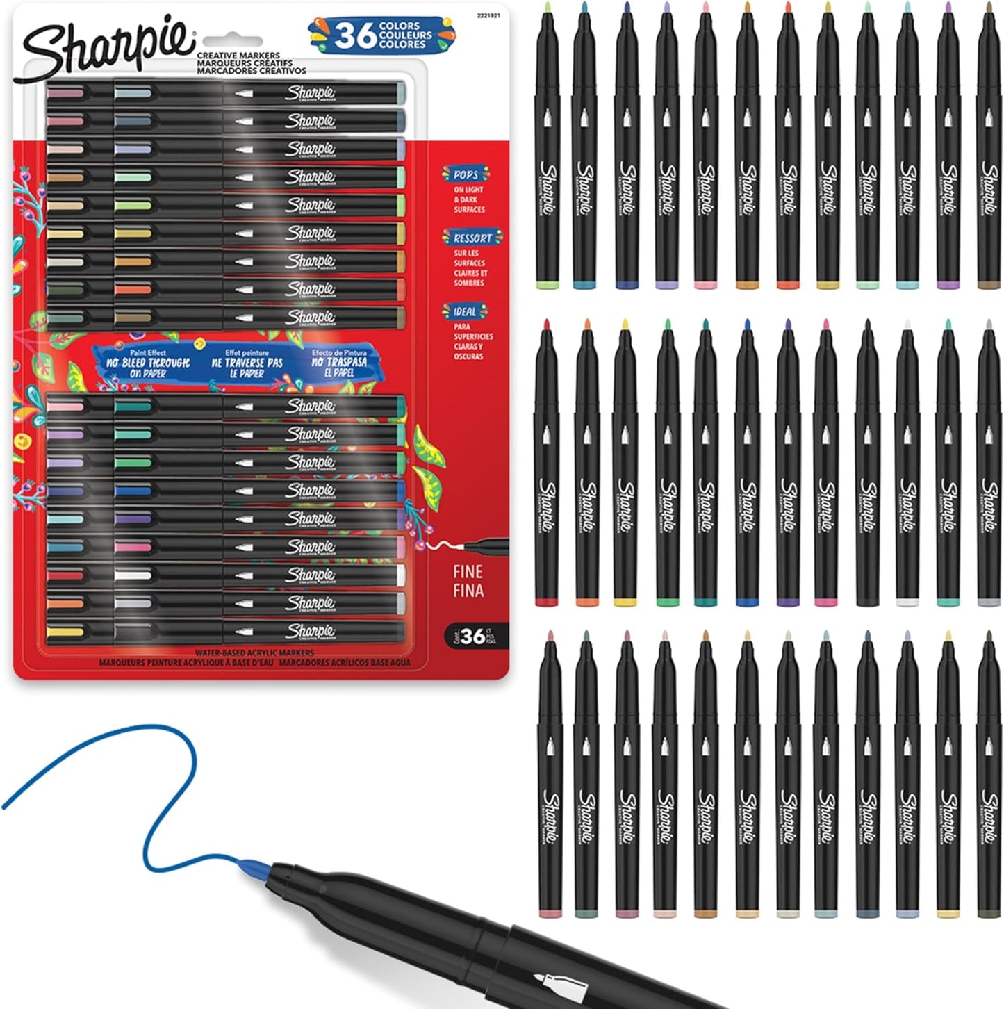 Sharpie Creative Markers Variety Pack, Water-Based Acrylic Paint Markers, Fine Tip, Assorted, 24 Count