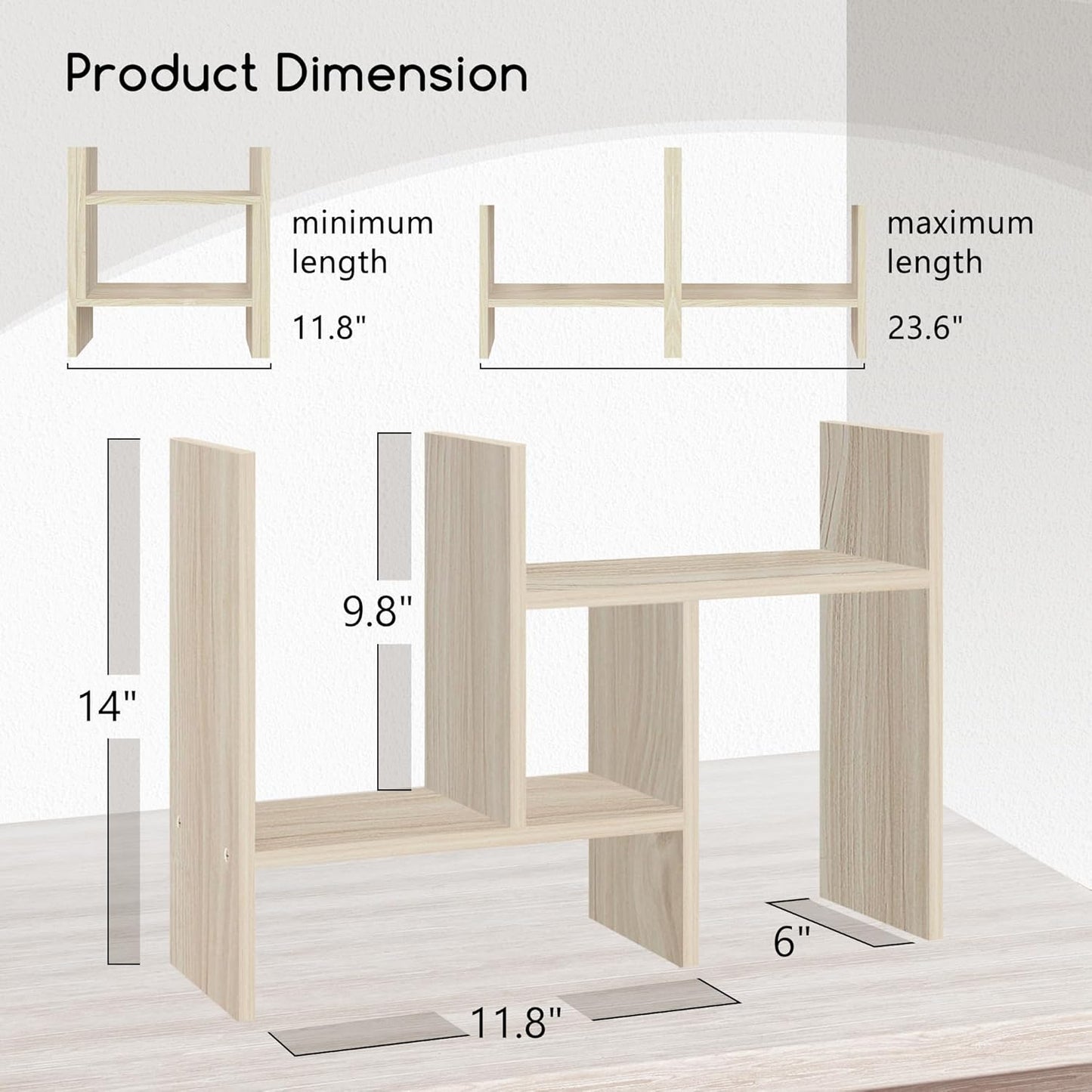 Jerry & Maggie Desktop Organizer Office Storage Rack Adjustable Wood Display Shelf Free Style Double H, Multi-Functional Mini Bookshelf for Desk Natural Stand (White)