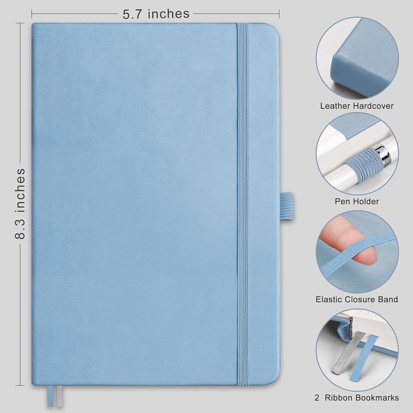 RETTACY Graph Grid Paper Notebook, 192 Pages, A5 Medium Size (5.7'' x 8.3''), 5 Squares per Inch, Leather Hardcover, 100 GSM Thick Paper, for School, Students, Math, Engineering (Brown)