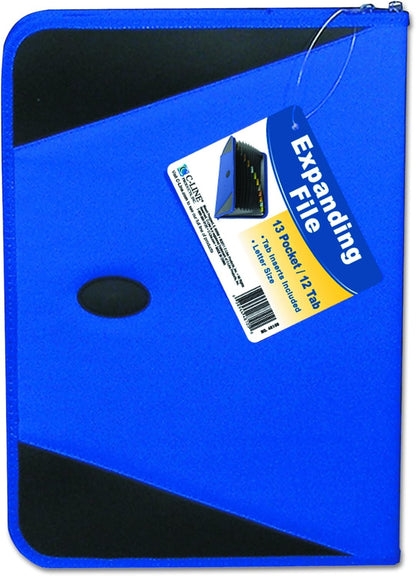 C-Line Expanding File with Zipper Closure, 13-Pocket, Tabbed Dividers, Blue (48105), letter