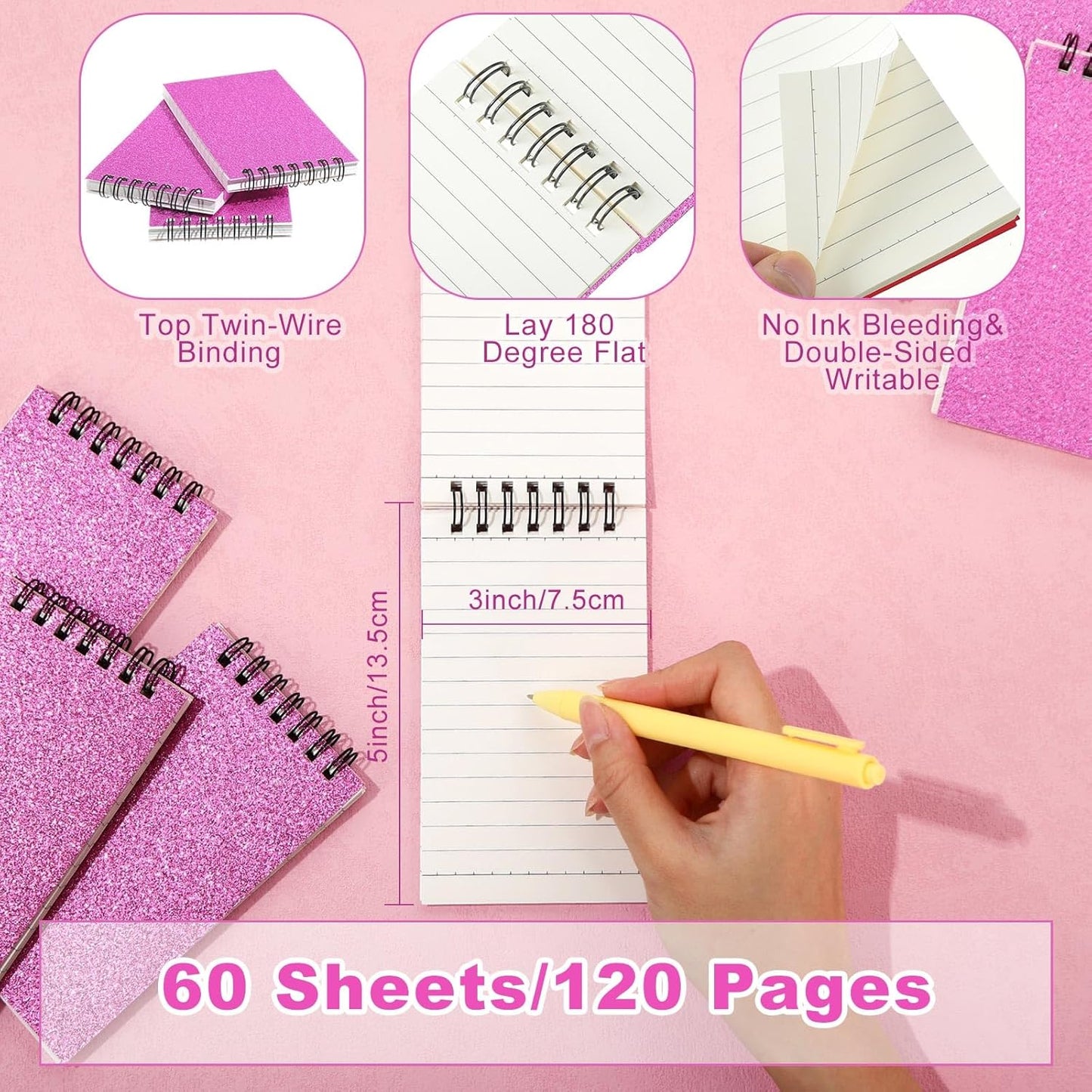Tenceur 2 Pcs Pocket Notebook Bulk Small 3x5 Inch Spiral Notepads Mini Top Bound Notebook with Lined 120 Pages Ruled Memo Pads for Office College Nurse Essentials Back to School Gift (Black)