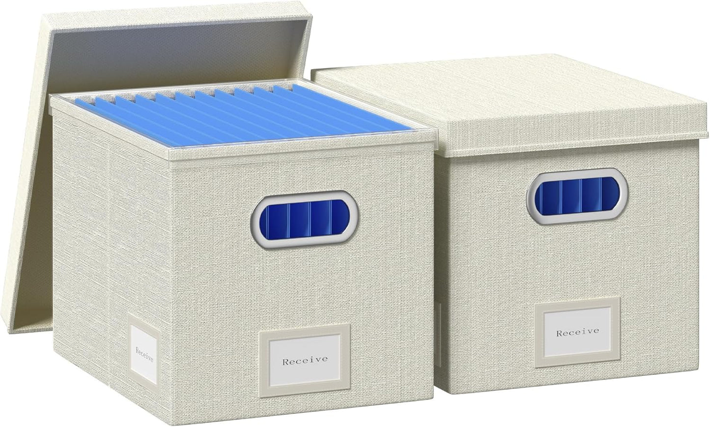 File Organizer Box - File Boxes for Hanging Files with Lid Set of 2 Decorative Hanging Folders Letter Size Organizer with One-Piece Plastic Frame Slides (Grey, 13.2 * 10.1 * 10.1in(2Pack))