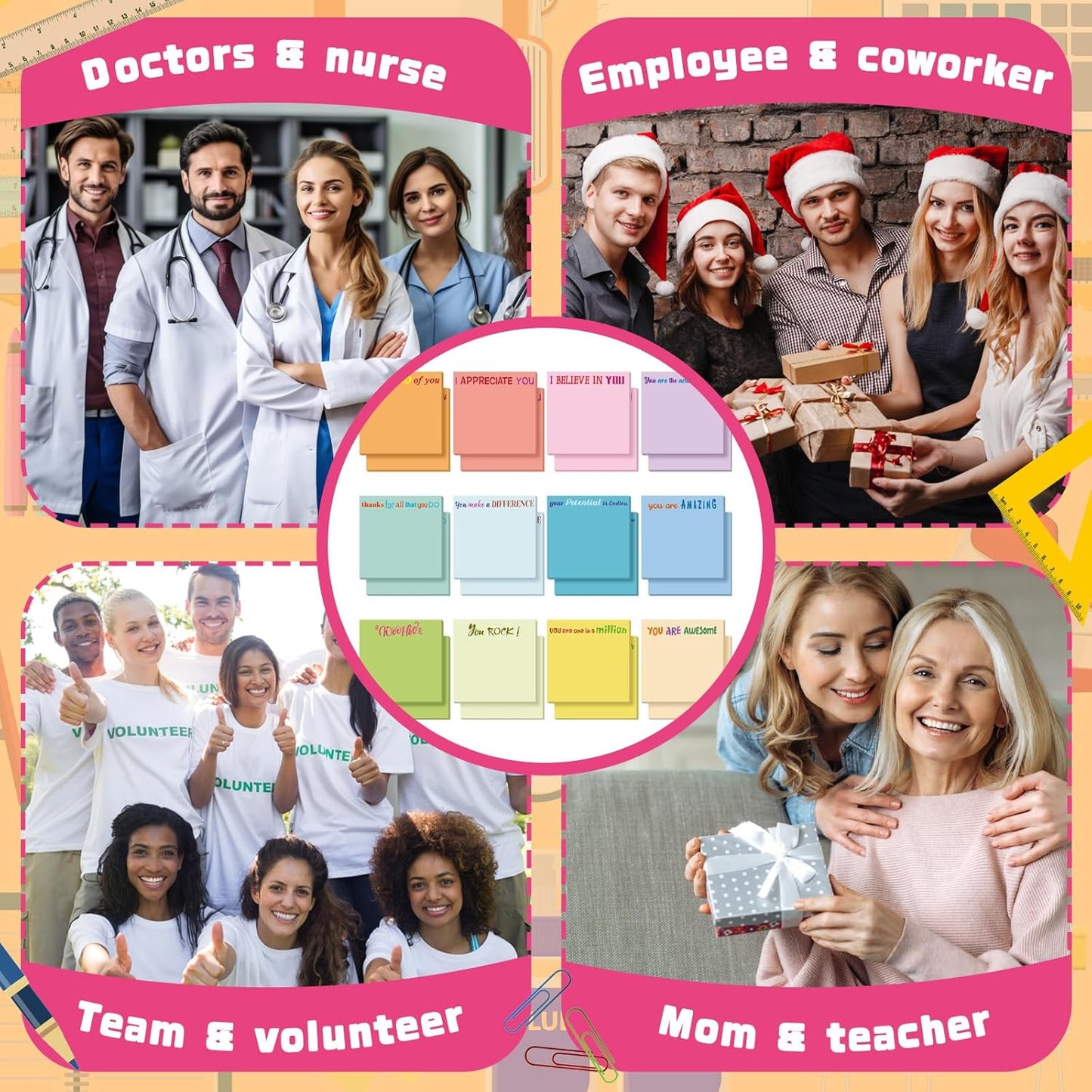 Yinder 48 Pcs Inspirational Sticky Notes Cute Motivational Sticky Notes Pad End of Year Employee Appreciation Gifts Bulk for Teacher Nurse Coworkers Office Supplies 3 x 3'' (Thank You,Dark Color)