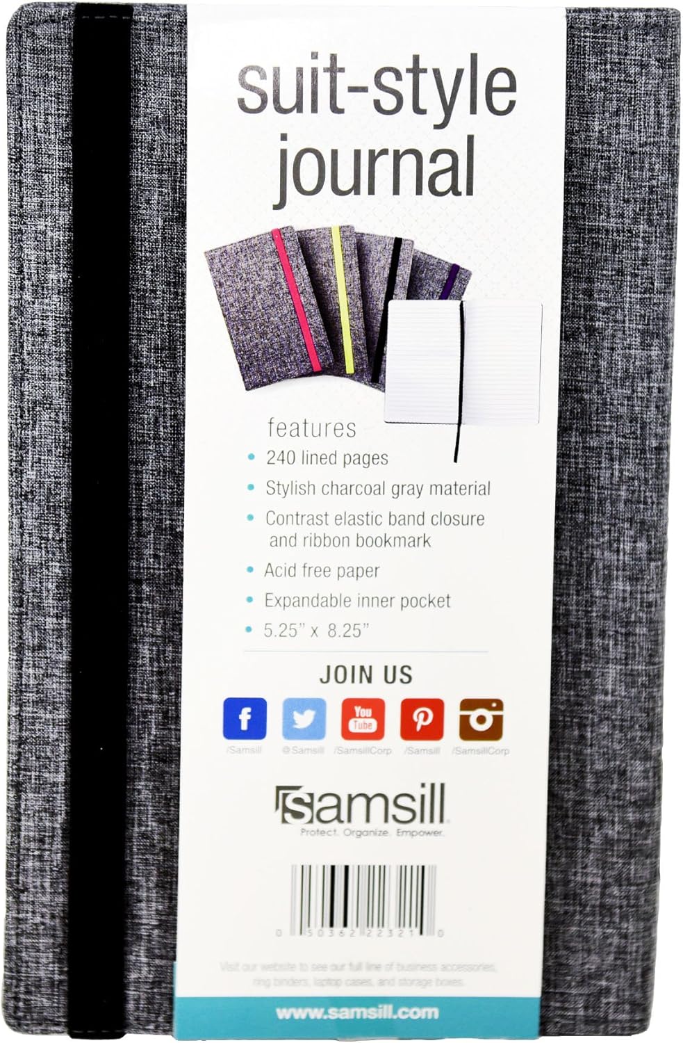 Samsill Large Hardcover Notebook, 240 Lined Notebook Pages, Black, 7.5 x 10 Inch