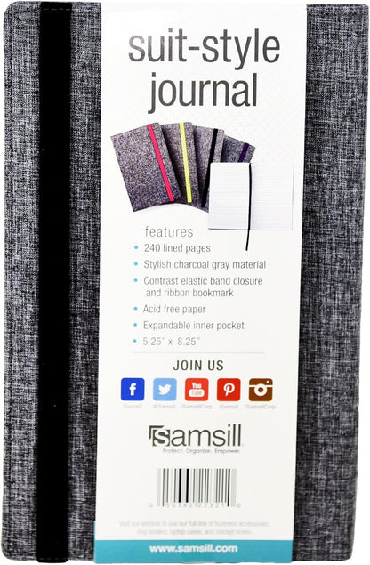 Samsill Large Hardcover Notebook, 240 Lined Notebook Pages, Black, 7.5 x 10 Inch