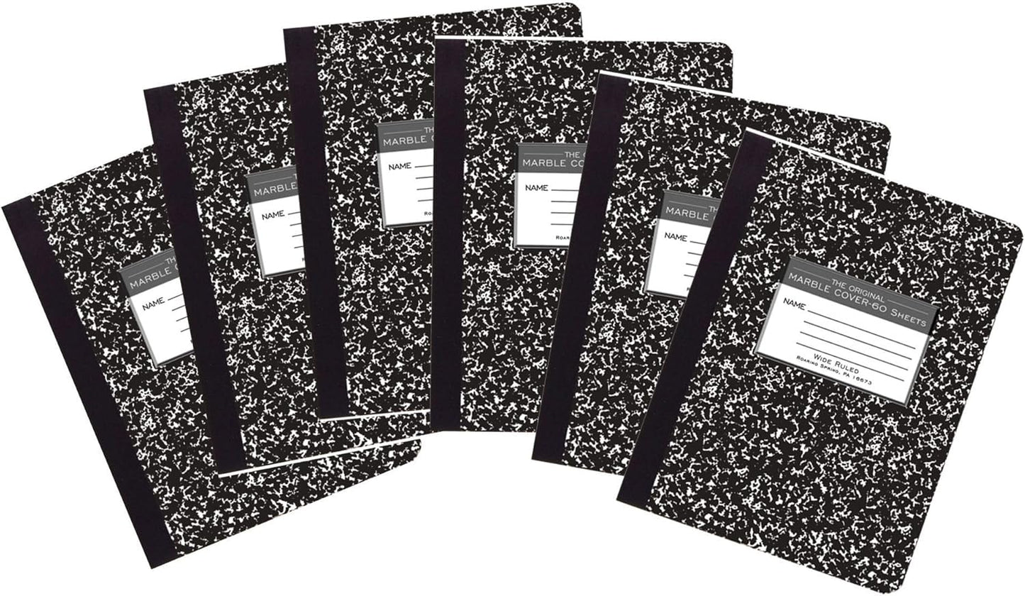 ROARING SPRING Hard Cover Composition Notebook, 4 Pack, Blue Marble Comp Book, 9.75″ x 7.5″, Unruled Blank Paper, 100 Sheets (200 Pages), Made in USA