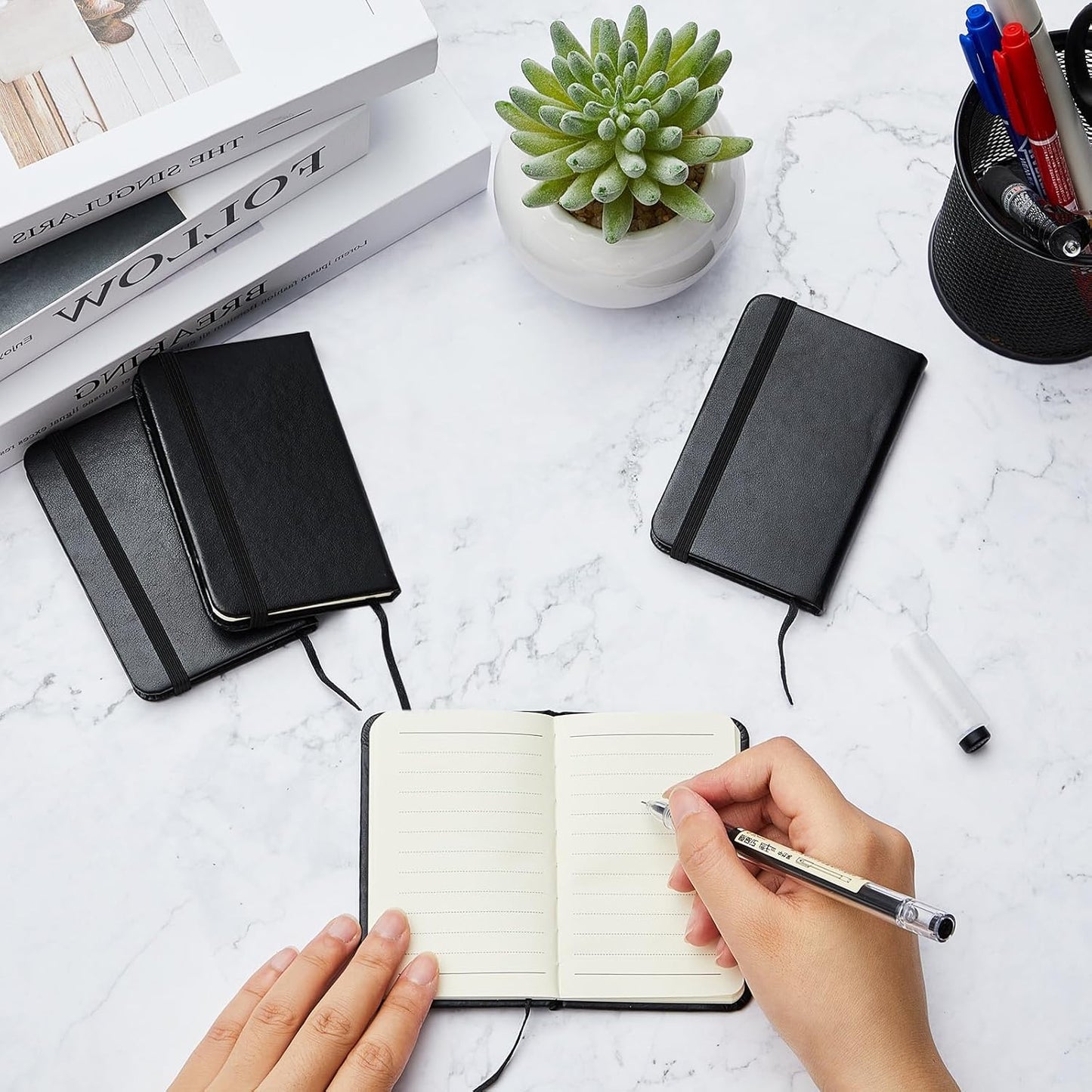 Qeeenar 10 Pcs Mini Black Brown Blue Leather Pocket Notebook Bulk, 4 x 2.5 Inch Small Journal Note Book, 50 Sheets Hardcover Tiny Notepad Lined for Office Home School Writing Supplies