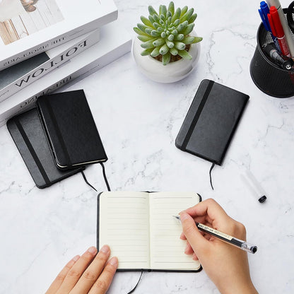 Qeeenar 10 Pcs Mini Black Brown Blue Leather Pocket Notebook Bulk, 4 x 2.5 Inch Small Journal Note Book, 50 Sheets Hardcover Tiny Notepad Lined for Office Home School Writing Supplies