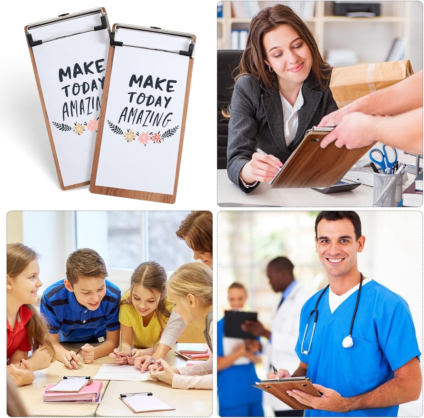 Epakh 20 Pcs Mini Clipboard Small Clipboards Wooden Half Page Clipboard Wood Check Presenters Kids Clipboards for Restaurant School Waitress Guest Server Books Menu Holder, 8 x 4 Inch