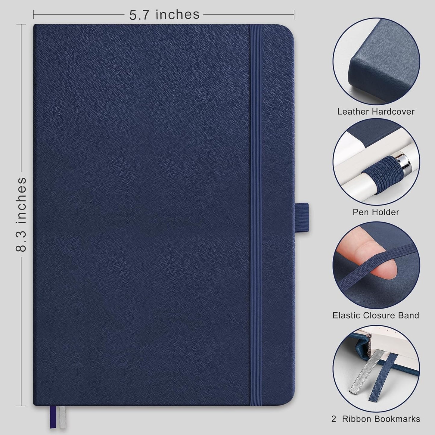 RETTACY Graph Grid Paper Notebook, 192 Pages, A5 Medium Size (5.7'' x 8.3''), 5 Squares per Inch, Leather Hardcover, 100 GSM Thick Paper, for School, Students, Math, Engineering (Brown)