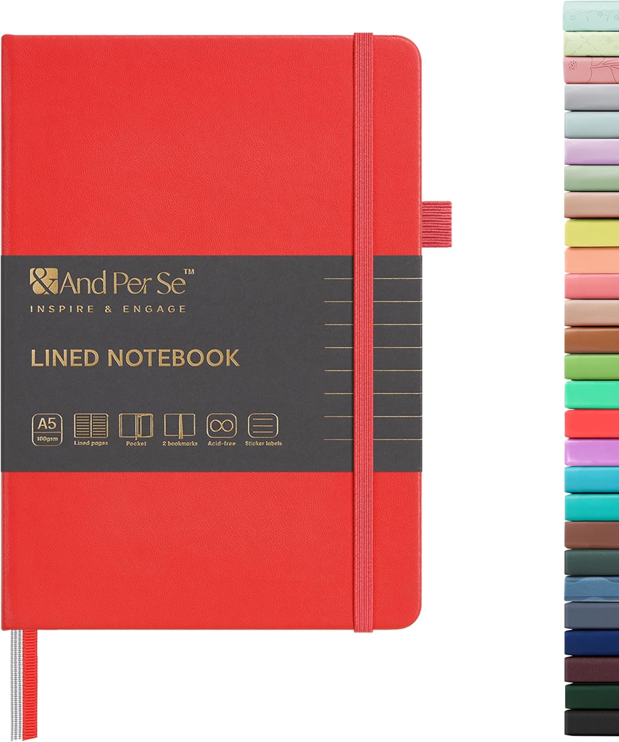 &And Per Se Lined Journal Notebook, 160 Pages, A5 5.7 x 8 inches College Ruled Thick Paper Notebook Journals for Writing, Hardcover Notebooks for Women Men Office School (1 Pack, Green) - Colors A