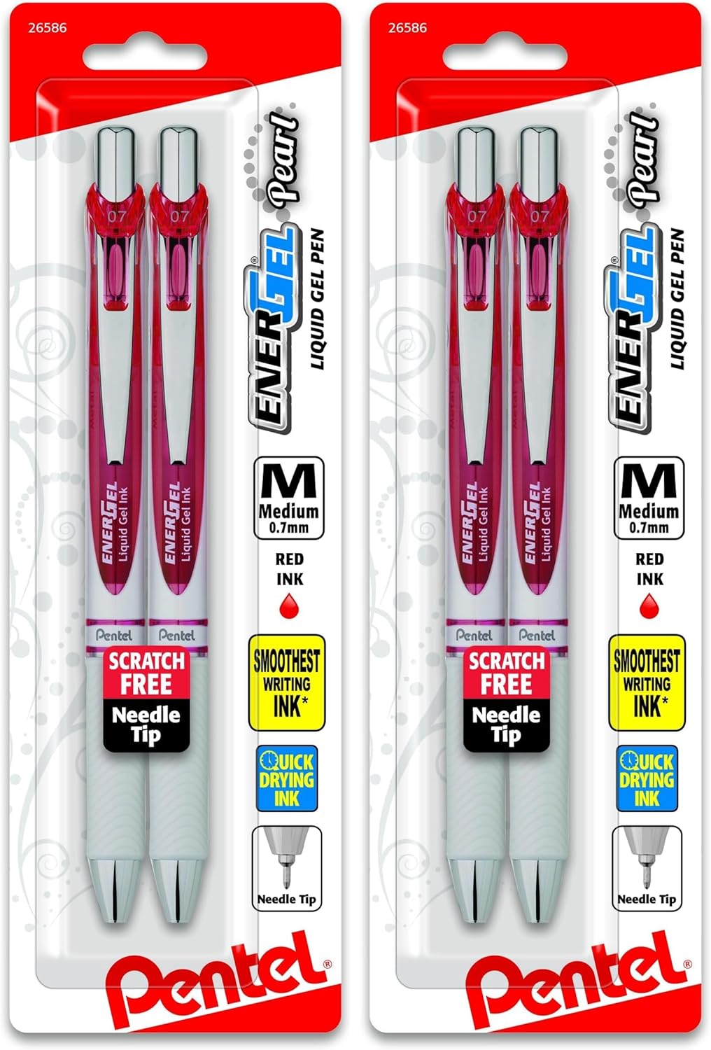 Pentel EnerGel Pearl RTX Retractable Liquid Gel Pen, (0.7mm), Medium Line, Needle Tip, Black Ink, Pack of 2 (BLN77WBP2A)