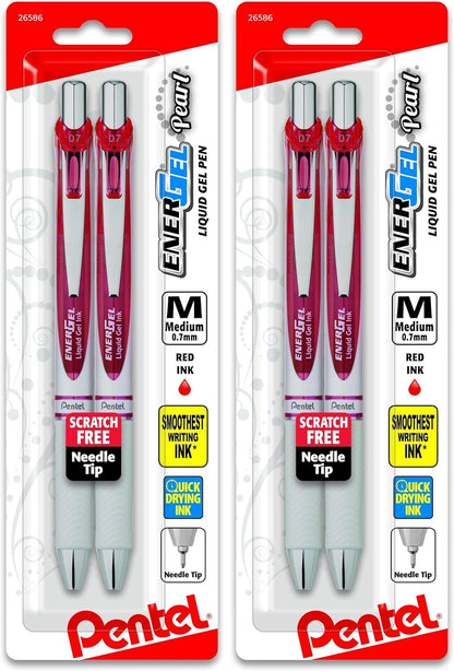Pentel EnerGel Pearl RTX Retractable Liquid Gel Pen, (0.7mm), Medium Line, Needle Tip, Black Ink, Pack of 2 (BLN77WBP2A)