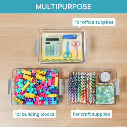 Vtopmart 6 Qt Plastic Storage Bins with Lids, Clear Sensory Bins, Arts Crafts Organizers and Storage, Stackable Containers for Home Office and School Supplies, 4 Pack