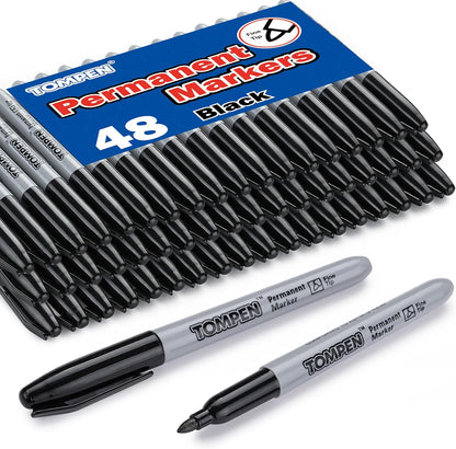 Permanent Markers Black 48 Count Fine Tip,Quick Drying Marker for Gift Card,Bulk Pens on Wood,Plastic,Paper,Metal,Mirror for Office School Classroom Home