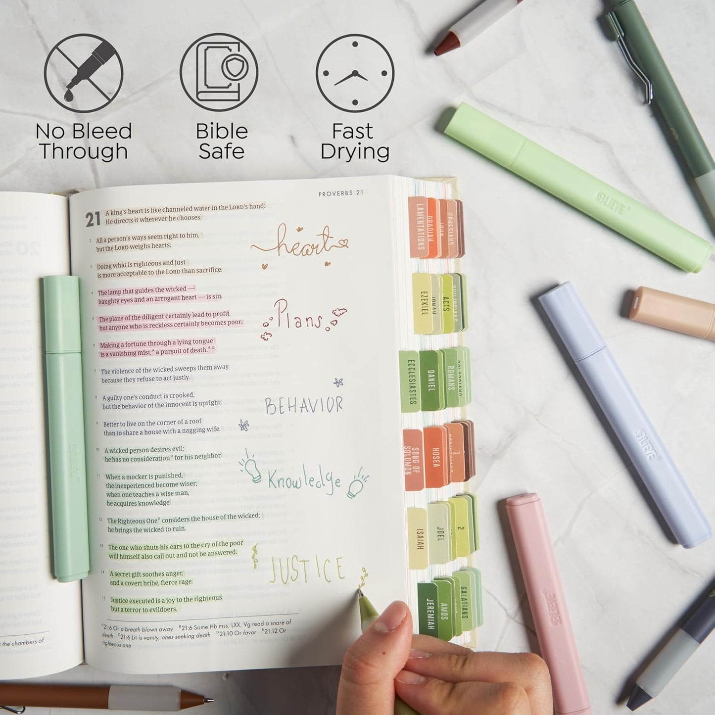 BLIEVE - Aesthetic Highlighters and Gel Pens With Soft Ink and Chisel Tip, Bible Highlighters and Pens No Bleed, Dry Fast Easy to Hold, for Bible Journaling Planner School Supplies (MORANDI)