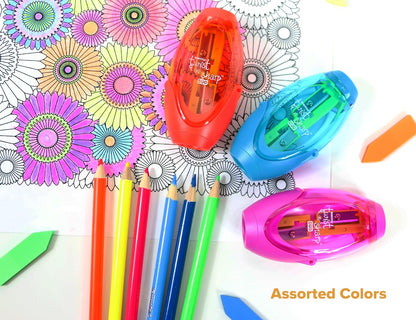 Bostitch Office Twist-N-Sharp Manual Pencil Sharpener, 2 Holes for Standard and Jumbo Pencils with Ratchet Technology, 1 Sharpener Random Color