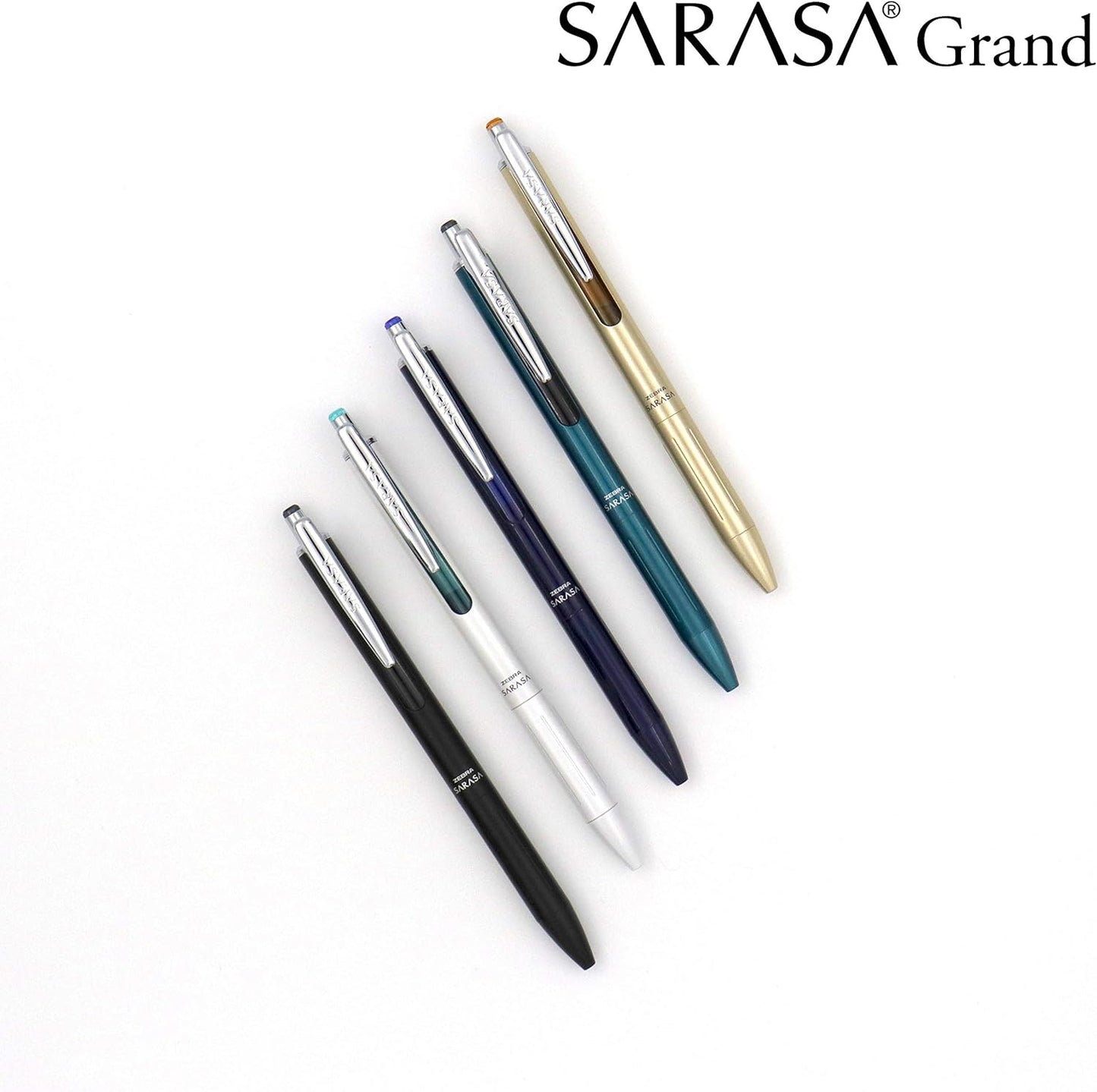 Zebra Pen, SARASA Grand Retractable Gel Pen, Solid Brass Barrel, Fast-Drying Black Ink, 0.7mm Point, Ideal for the Left Handed, Eliminates Smudging, Navy Brass Barrel, 1-Pack, (45211)