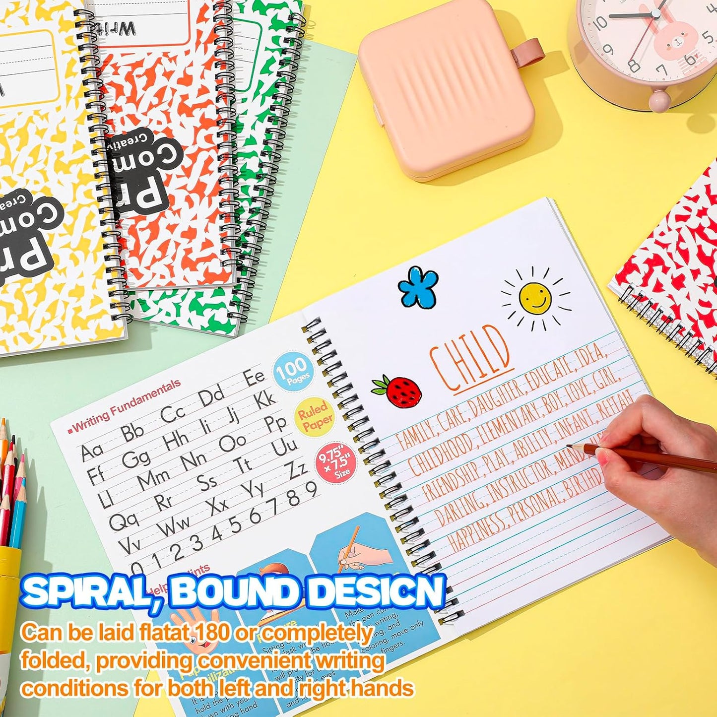 Henoyso 8 Pcs 100 Pages Spiral Primary Composition Notebook K-2 Bulk Primary Journal Drawing Handwriting Practice for Kids 4-6 Kindergarten Preschool Home School 1st 2nd Grade Student (Fresh Color)