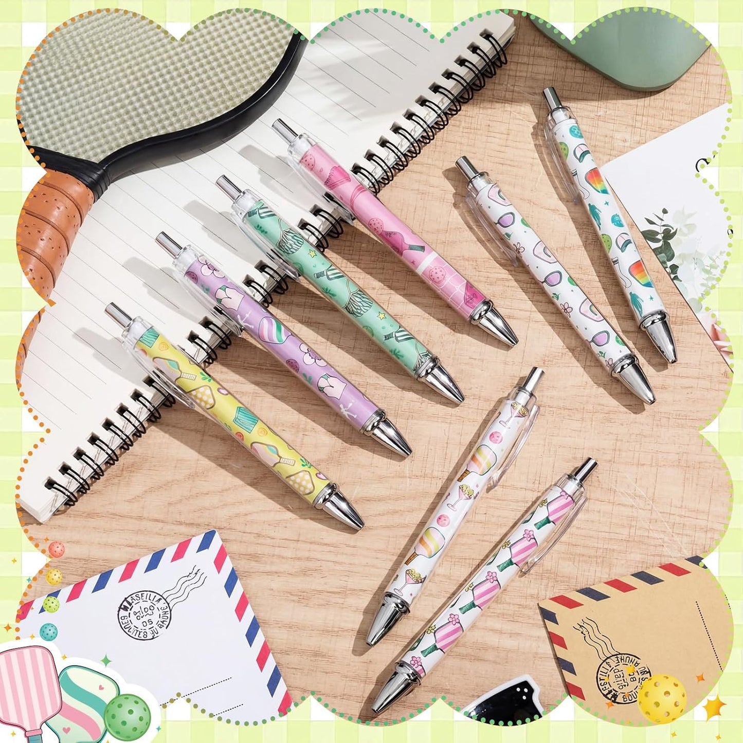 Ireer 8 Pcs Ballpoint Pens for Women 1.00 mm Cute Black Ink Pens Fine Point Smooth Writing for Journaling Aesthetic Office Supplies (Mahjong)