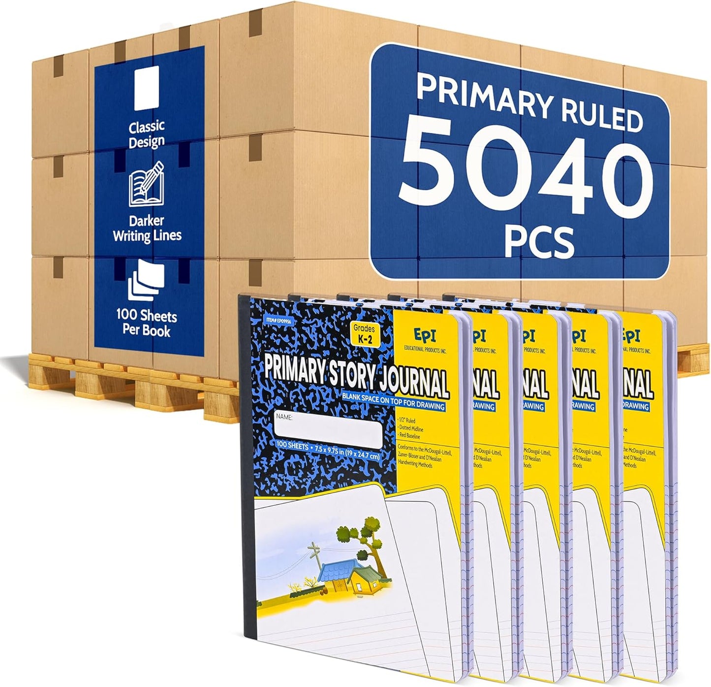 48 Pack - EPI Marble Hardcover Wide Ruled Composition Notebook | 200 Pages (100 Sheets), 9.75 x 7.5 in, Sturdy Sewn Binding | School, Office, Journaling, Notes