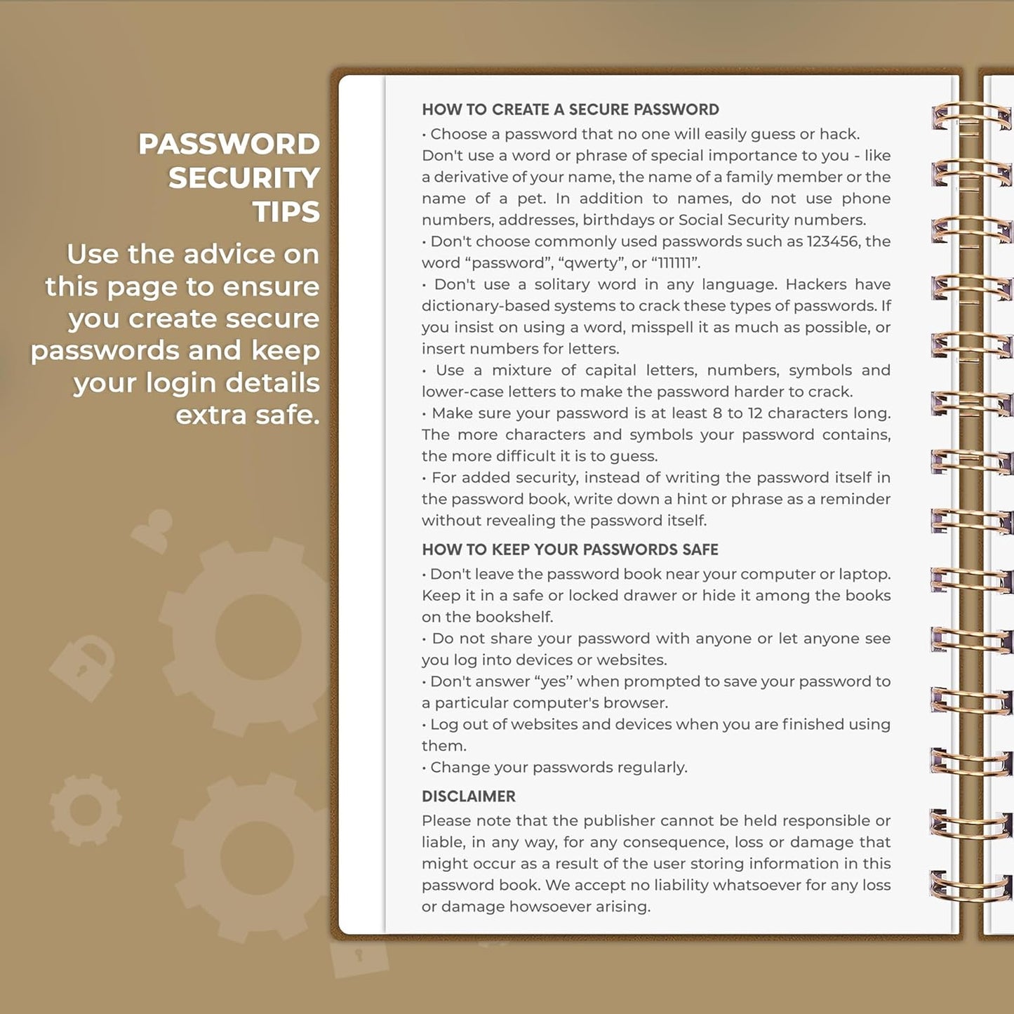Clever Fox Password Book Spiral – Internet Address & Password Organizer with Laminated Alphabetical Tabs – Password Keeper Journal – Hardcover, Medium Size, 6.1x7.7” (Mystic Blue)