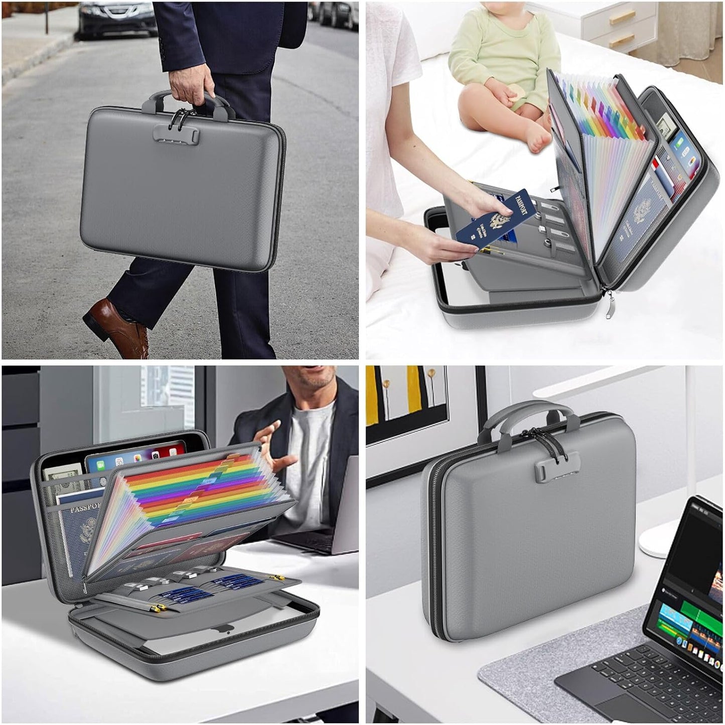 DocSafe Fireproof File Organizer with Lock, Hard-Shell Case Fireproof Document Box with 13 Pocket Accordion File Folder, Portable Home Office Travel Safe Storage for Important Documents Laptop Black