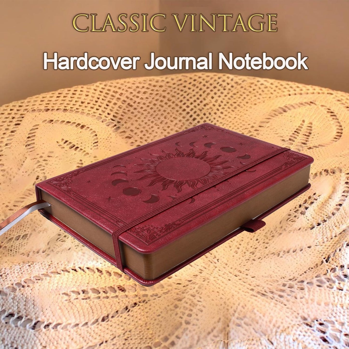Journal Notebook for Women/Men, Daily for Classic Lined Writing,360 Pages Leather Hardcover with Vintage Sun & Moon Design, SeaGreen, A5 (14.5 x 21 cm)