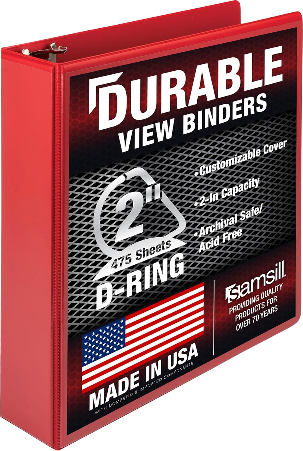 Samsill Durable 4 inch 3 Ring Binder, D Ring Binder, 100% Recycled Chipboard, Black, 2 Pack