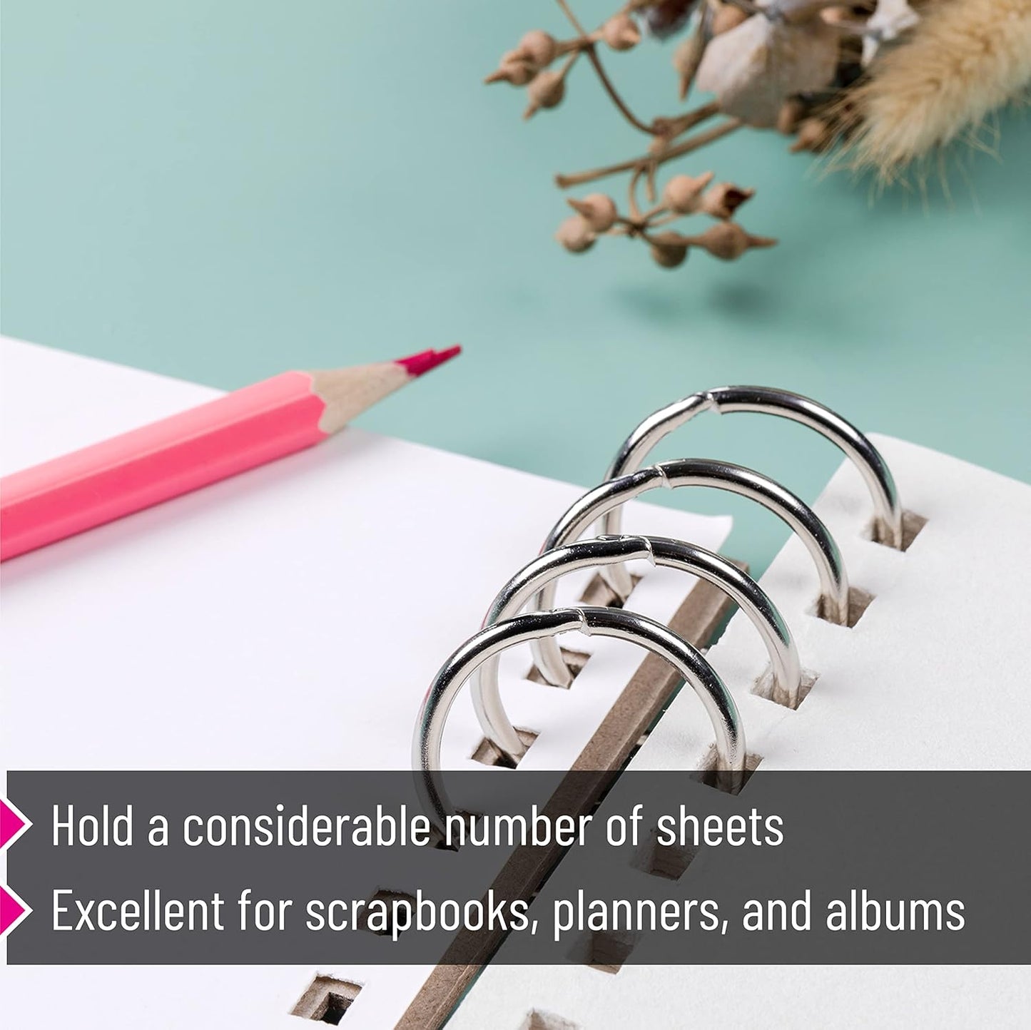 Mr. Pen- Loose Leaf Binder Book Rings, 5 Assorted Sizes (0.6", 1", 1.2", 1.5",2"), 36 Pack, Metal Binder Rings for Index Cards, Keychains, School, Home, Office, Silver