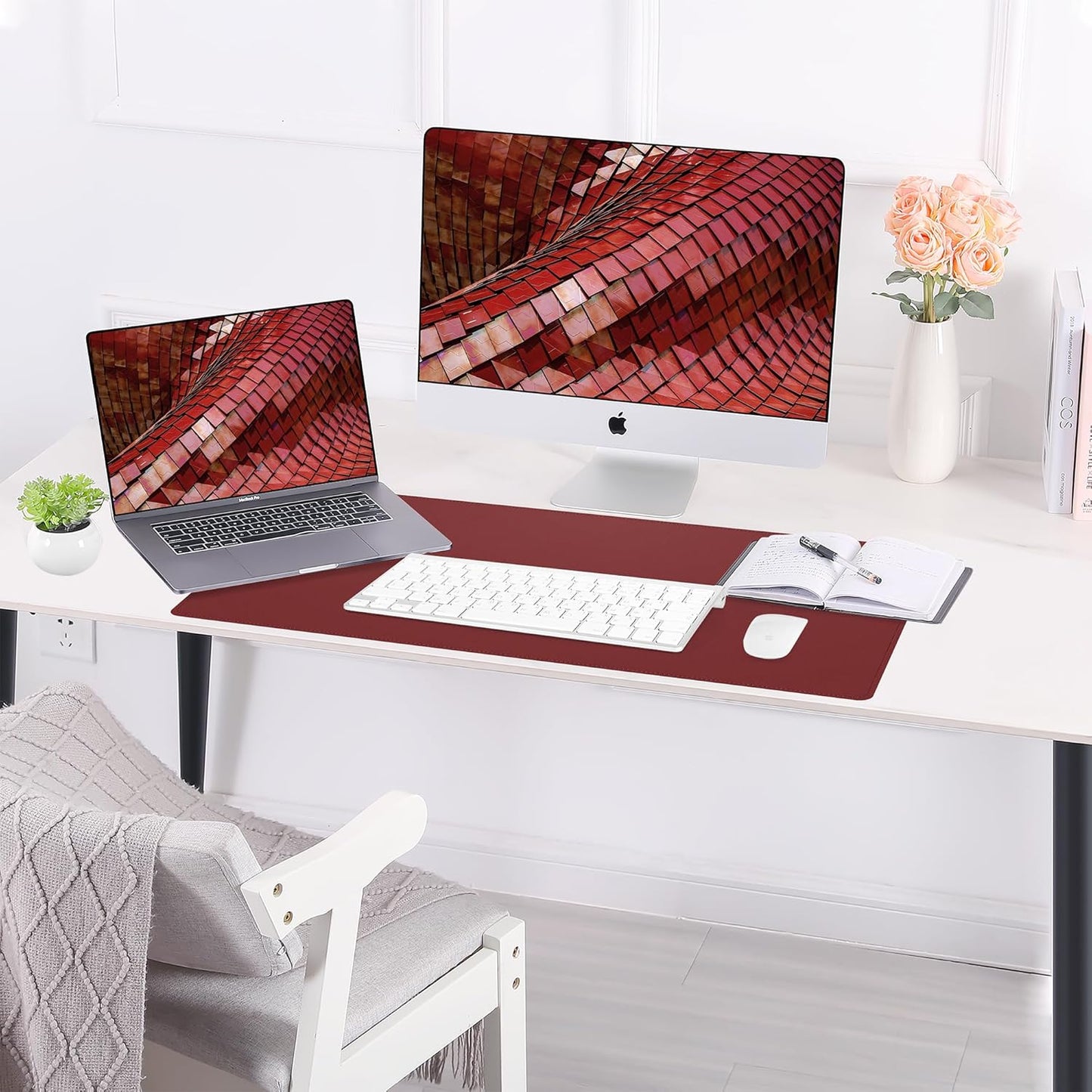 Large Desk Mat 47.2" x 17" Leather Desk Pad Protector with Natural Cork & PU Leather, Non-Slip Office Desk Mat, Large Mouse Pad, Waterproof Desk Blotter pad for Office&Home(Black)