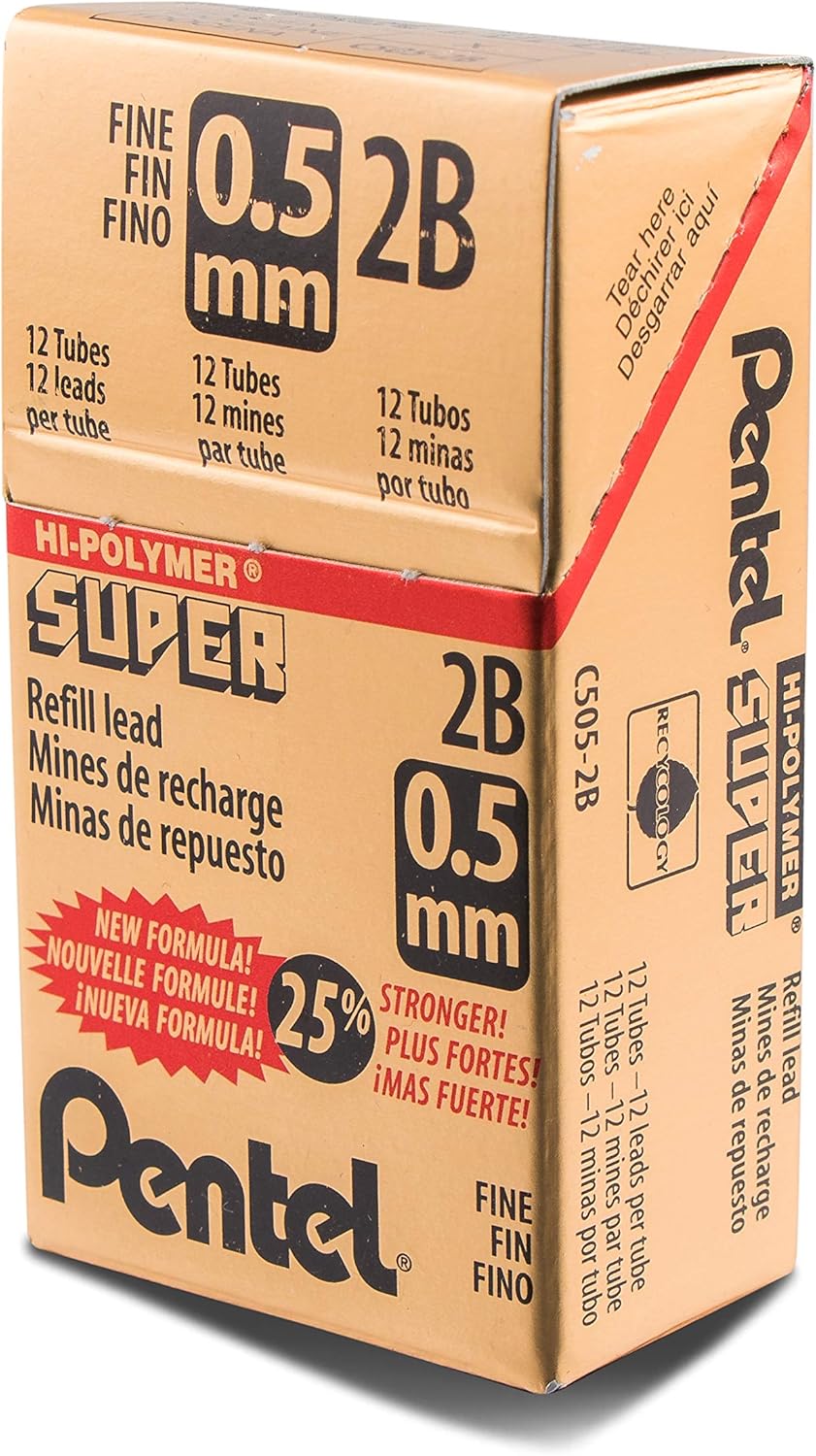 Pentel Super Hi-Polymer Lead Refill, 0.5mm, Fine, H, 144 Pieces of Lead (C505-H)