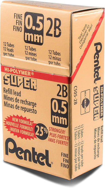 Pentel Super Hi-Polymer Lead Refill, 0.5mm, Fine, H, 144 Pieces of Lead (C505-H)