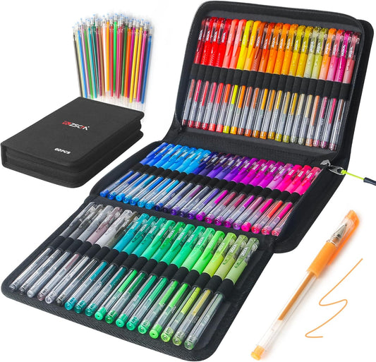 120 Pack Glitter Gel Pens Set, ZSCM 60 Colors Glitter Pens With 60 Refills, Colored Gel Pen For Adults Coloring Books Drawing Journaling Scrapbook
