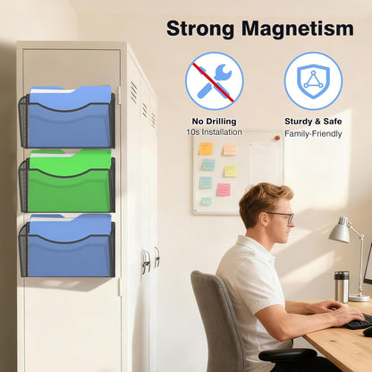 Gawerk 3 Pack Wall File Organizer, Mesh Wall File Pocket Mail Organizer Hanging Metal Vertical Wall Mounted File Holder for Office/Home