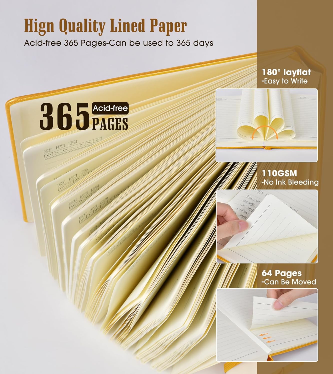 Lined Journal Notebook -365 Pages A5 Thick Journals for Writing Ruled Notebook, Hardcover Leather Journal for Women Men Daily Journal Notebook for Work, Note Taking, 100Gsm Lined Paper( 5.75'' X 8.38'' Green)