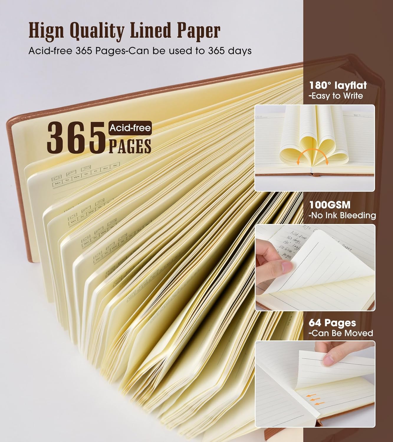 Lined Journal Notebook -365 Pages A5 Thick Journals for Writing Ruled Notebook, Hardcover Leather Journal for Women Men Daily Journal Notebook for Work, Note Taking, 100Gsm Lined Paper( 5.75'' X 8.38'' Green)
