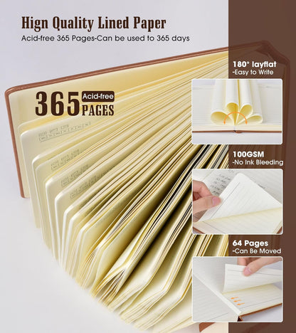 Lined Journal Notebook -365 Pages A5 Thick Journals for Writing Ruled Notebook, Hardcover Leather Journal for Women Men Daily Journal Notebook for Work, Note Taking, 100Gsm Lined Paper( 5.75'' X 8.38'' Green)