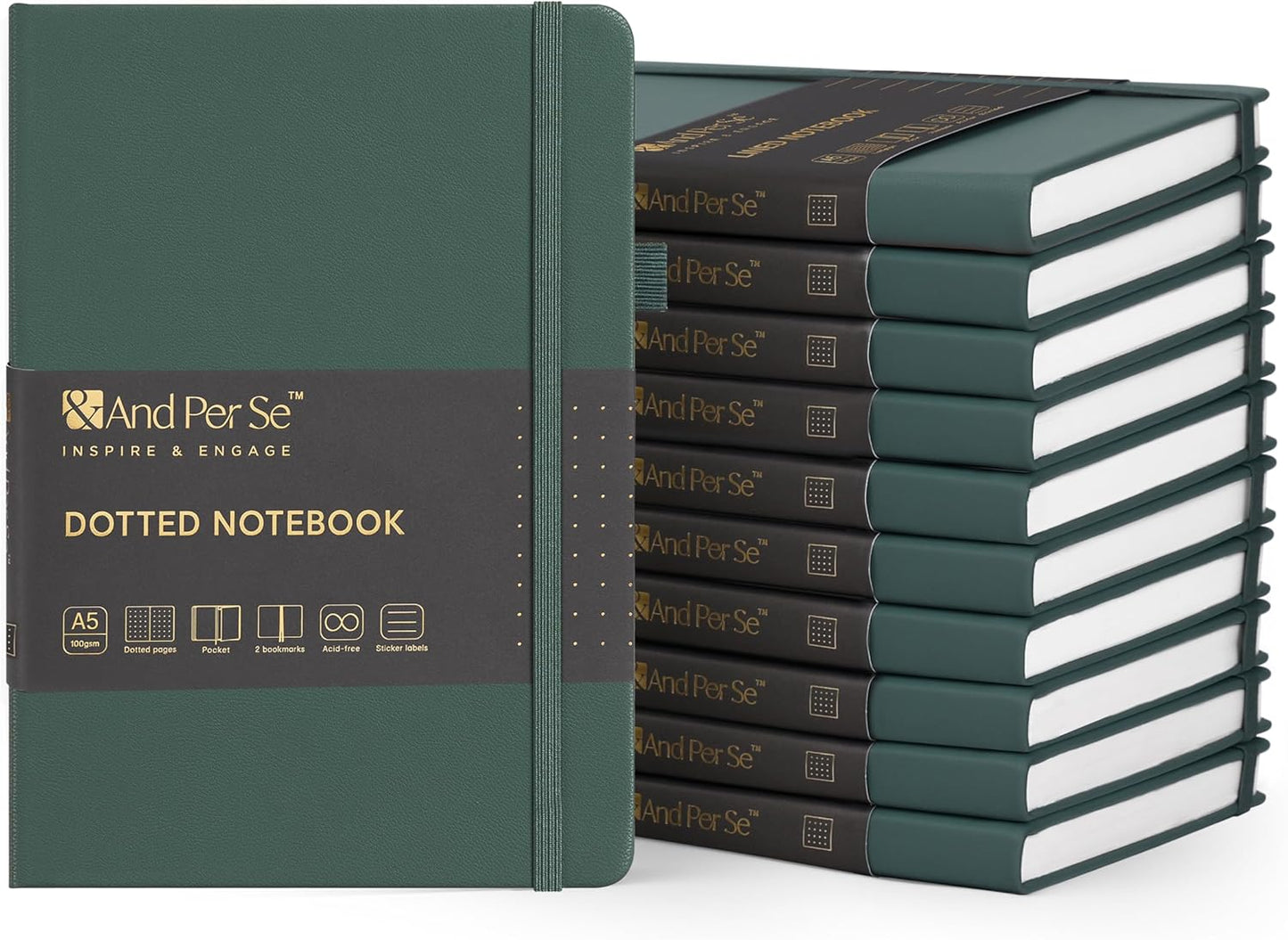 &And Per Se Lined Journal Notebook, 160 Pages, A5 5.7 x 8 inches College Ruled Thick Paper Notebook Journals for Writing, Hardcover Notebooks for Women Men Office School (1 Pack, Green) - Colors A